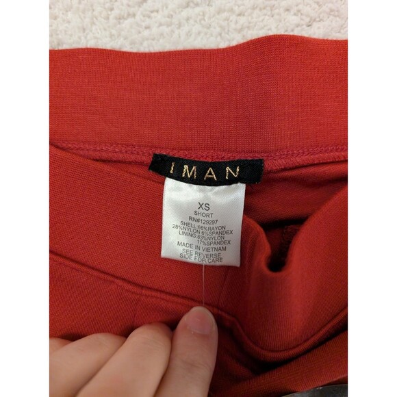 NWT IMAN Sz XS Short Red Rich Stretchy Super Soft Pull-On Flat Trousers Pants - Picture 3 of 14